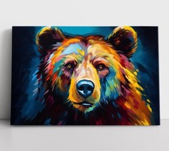 Colorful Bear Portrait Oil Painting Framed Canvas Wall Art Print Wildlife Animal