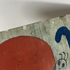 Vintage Joan Miro Figures & Dog Print Wood Mounted Art MCM Wall Decor 24″x16″