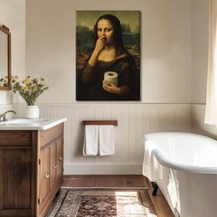 Funny Mona Lisa Bathroom Canvas Wall Art Humor Mona Lisa Pinching Nose Wall D…