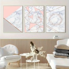 3pcs Pink, Marble Grey & Rose Golden Wall Art Poster Prints, Boho Wall Decor