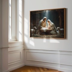 Birth of Christ Nativity Scene | Mary Joseph and Baby Jesus | Christian Wall Art