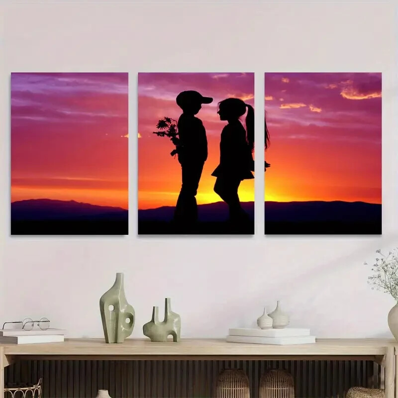 3pcs Romantic Sunset Silhouette Metal Print Ready to Hang Art