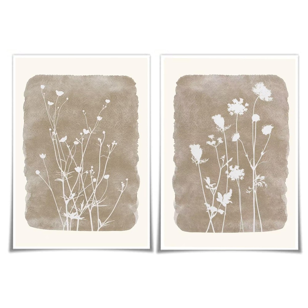 Boho Wildflowers Canvas Wall Art Minimalist Vintage Flower Wall Decor Beige F…