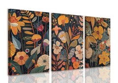 Burnt Orange Floral Canvas Wall Art,Mid Century Modern Wall Decor,Boho Terrac…