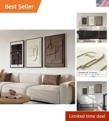 3D Textured Framed Abstract Wall Art Set of 3, 16×24 in, Modern Geometric Design
