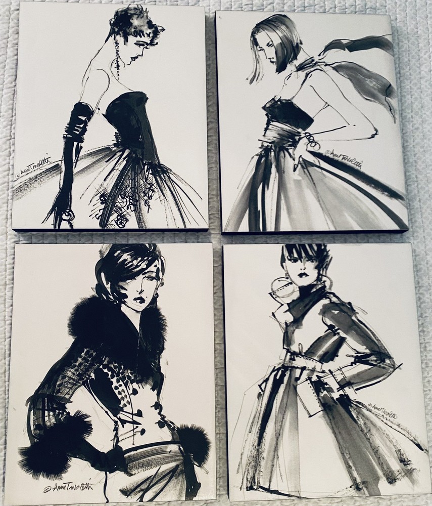 4 Wrapped Canvas Wall Art Anne Tavoletti Parisian Fashion, Editorial Sketches Lg