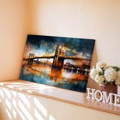 Abstract Brooklyn Bridge cityscape canvas wall art modern urban night print