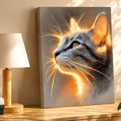 Wall Art Glowing Cat Portrait Canvas Print Feline Sketch Animal Home Decor Room