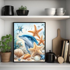 Ocean Animal Seahorse Sea Turtle Starfish Dolphin Seashell Wall Art Poster Se…