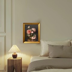 Pink Peonies Flower Oil Painting on Canvas Vintage Framed Dark Floral Wall Ar…