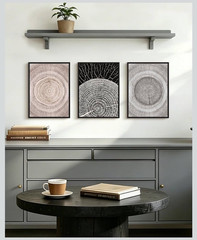 Set of 3 Tree Rings Abstract Framed Canvas Prints 11×14 Vertical Ready to Hang