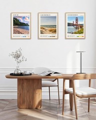 Natural OAK Wood Lake Michigan Framed Wall Art,12x16in Natural Scenery Canvas…
