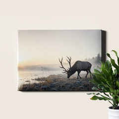 Minimalist foggy elk antlers landscape Art Print modern wildlife theme