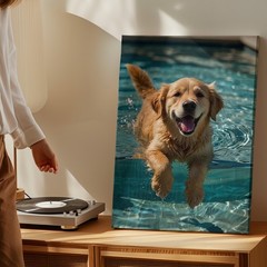 Golden Retriever Swimming In Pool Canvas Wall Art Animal Print Decor 75X80