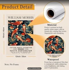 William Morris Canvas Wall Art Exhibition Print Koi in Pond 12 x 18 275