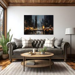 City Night Market Painting | Classic Cityscape Oil Painting on Framed Canvas Art