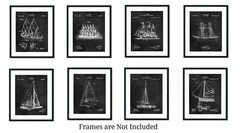 Sailboat Decor Wall Art Sailing Gifts Sail Boat Set of 8 (8×10) Patent Prints