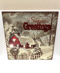11.75×11.75” OD LED Season’s Greetings Winter Scene LED Light Up Canvas