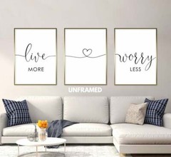 Live More Worry Less, Set of 3 Prints, Minimalist Art, Home Wall Decor