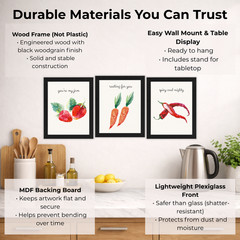 Colorful Kitchen Wall Art Set of 3 Framed 8×10 Funny Food Pun Prints Gift Decor