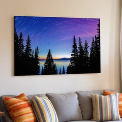 Breathtaking Night Sky Over A Tranquil Lake, Showcasing A Swirling Star Wall Art