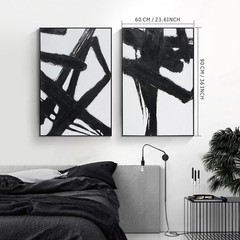 Chic 2-Piece Framed Black & White Abstract Paintings – Ideal for Living Spaces