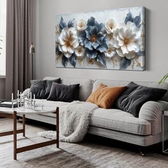 Blue and White Flower Pictures for Living Room Teen Bedroom Decor for Girls W…