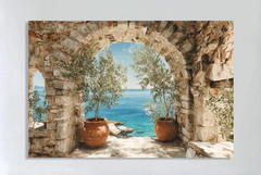 Mediterranean Seascape Canvas Print – Greece Ocean View Beach House Wall Art
