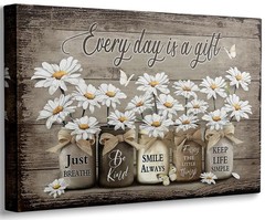 Daisy Bathroom Canvas Wall Art Farmhouse Rustic White Daisy And Butterfly Pic…