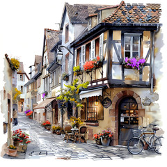France Street Of Paris Gallery Canvas Or Poster wall art Floral Flowers Accents
