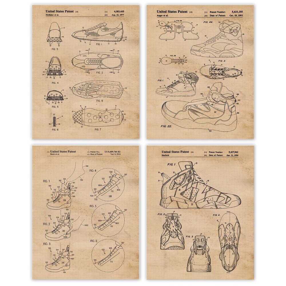 Classic Shoes Sneakers Patent Prints, 4 (8×10) Art Decor Home Work Office School