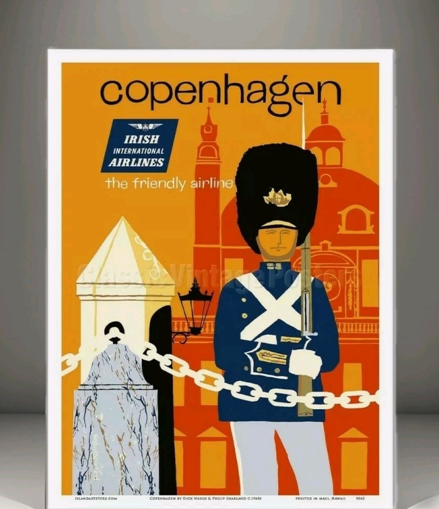 Royal Guard Copenhagen Denmark Vintage Style Airline Travel Art Print 18×12″
