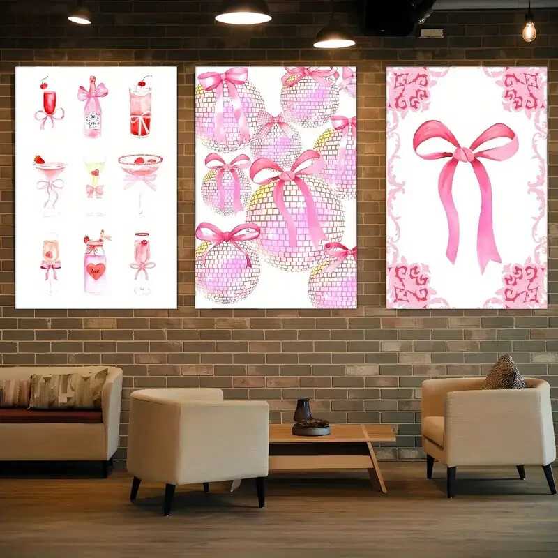 3pcs Pink Bow Industrial Posters Art Dormitory Metal Print Ready to Hang Art