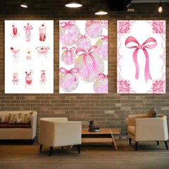 3pcs Pink Bow Industrial Posters Art Dormitory Metal Print Ready to Hang Art