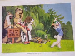 Vtg The Original Golfing Dogs 1974 Print Three Hustlers Pick Up A Fourth 16″X12″