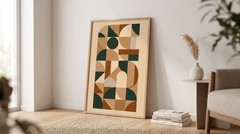 Mid Century Modern Wall Art Earthy Brown Forest Green Geometric Canvas Poster