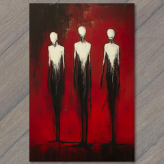 Art Print Red Black White Tall Figures Abstract Horror Surreal Dripping