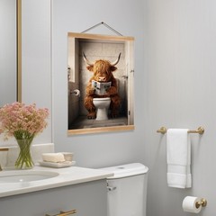 Highland Cow Bathroom Wall Art Decor Funny Animal Series Poster Linen Canvas …