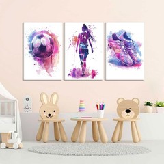 3Pcs Girl Purple Watercolor Soccer Canvas Wall Art Colorful Sneakers Posters …