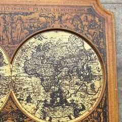 Vintage Style Double Hemisphere World Map Horizontal Print Brown Beige Black