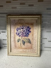 Home Interiors and Gifts Framed Hydrangea Floral Print Vintage Purple Green