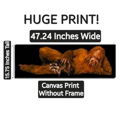 Bigfoot with Raccoon Unframed Canvas Print 48″ x 16″ HARRY – Black – Saskwatch