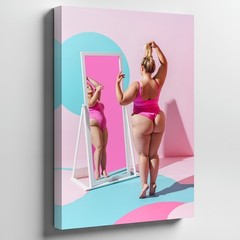 Create A Vibrant Illustration Featuring A Confident Woman In A Pink Wall Art