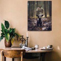 Jesus and Lamb Canvas Wall Art Black Sheep Lost Picture Wall Art Canvas Print
