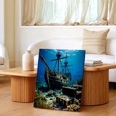 Wall Art Underwater Sunken Pirate Ship Treasure Chest Ocean Coral Canvas Print