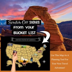 Large 23×16 Scratch-Off USA Map – Hand-Drawn Travel Design with Accessories, …