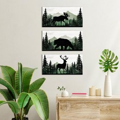 Moose Bear Deer Painting Cabin Decor Art Prints Rustic Hunting Themed Bathroo…