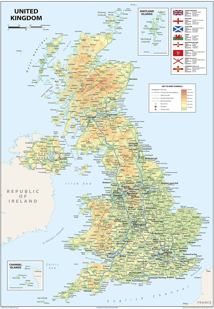 United Kingdom of Great Britain and Northern Ireland Map – 16.5 x 23.3 inches…