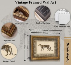 Vintage Gold Framed Leopard Wall Art,Cheetah Safari Wall Decor,Classic Wildli…