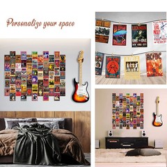 60 PC Vintage Rock Band Posters, 70s 80s 90s Retro Concert Prints, Bedroom Wa…